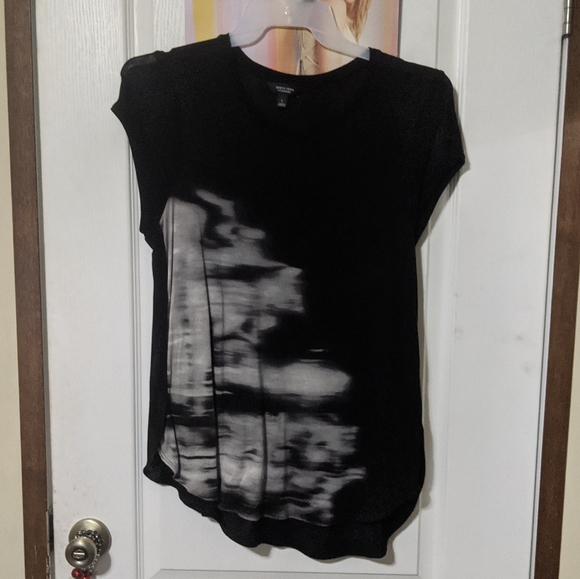 SALE Simply Vera Wang Black & White Watercolor Top Blouse Short Sleeve Shirt - Picture 1 of 5